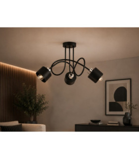Simply Curved Multi Arm Semi Flush Ceiling Lamp Black Silver 3x E27-2