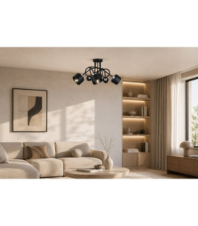 Simply Curved Multi Arm Semi Flush Ceiling Lamp Black Silver 5x E27-2