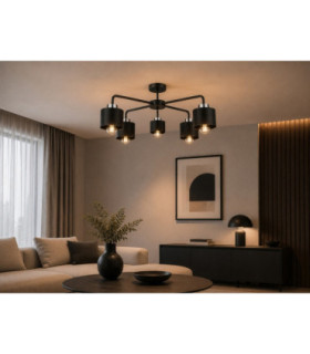 Simply Multi Arm Semi Flush Ceiling Lamp Black Silver 5x E27-2