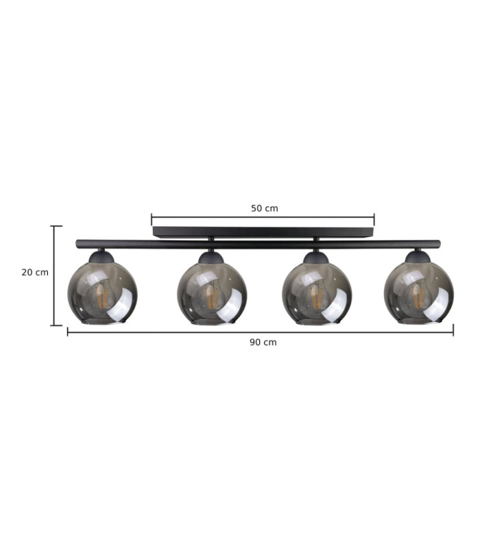 Minor Ceiling Spotlight Bar Black Smoky Glass Shade 4x E27-2