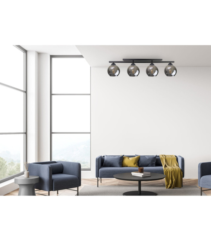 Minor Ceiling Spotlight Bar Black Smoky Glass Shade 4x E27-4