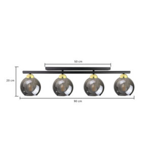 Minor Ceiling Spotlight Bar Black Gold Smoky Glass Shade 4x E27-2