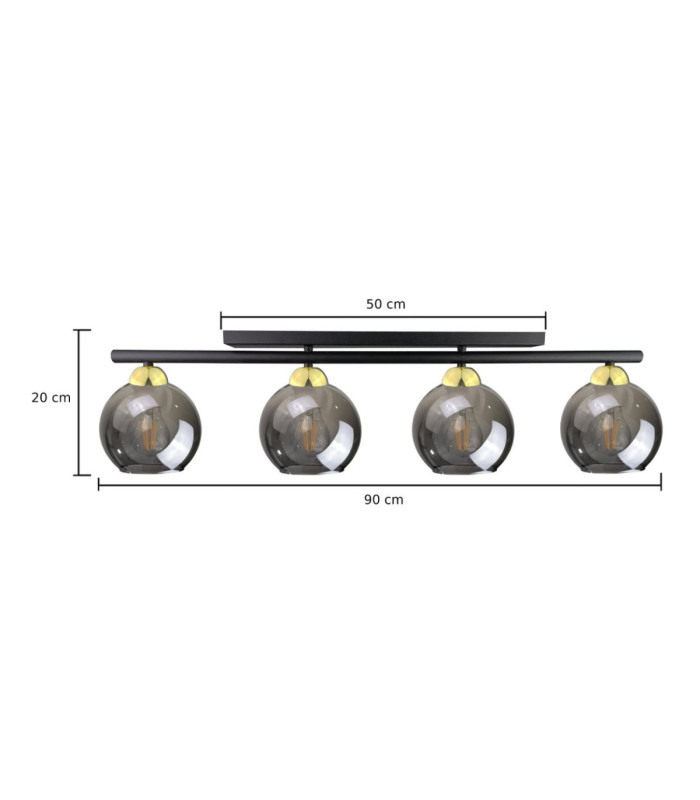 Minor Ceiling Spotlight Bar Black Gold Smoky Glass Shade 4x E27-2