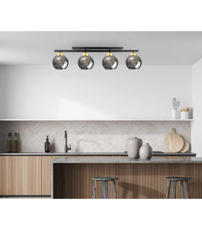 Minor Ceiling Spotlight Bar Black Gold Smoky Glass Shade 4x E27-4