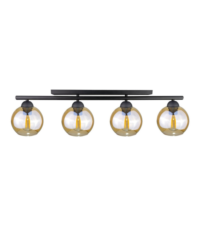 Amarus Ceiling Spotlight Bar Black Amber Glass Shade 4x E27-1