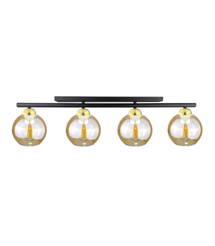Amarus Ceiling Spotlight Bar Black Gold Amber Glass Shade 4x E27-1