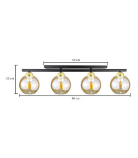 Amarus Ceiling Spotlight Bar Black Gold Amber Glass Shade 4x E27-2