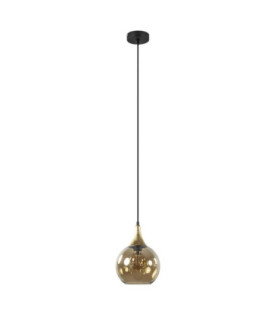 Callisto Slim Pendant Ceiling Light Black Gold Amber Glass Shade 1x E27-1