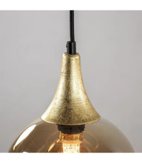Callisto Slim Pendant Ceiling Light Black Gold Amber Glass Shade 1x E27-2