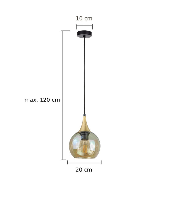 Callisto Slim Pendant Ceiling Light Black Gold Amber Glass Shade 1x E27-4