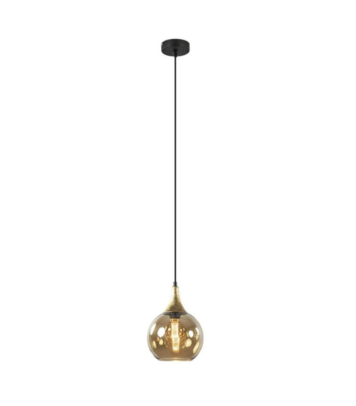 Callisto Slim Pendant Ceiling Light Black Gold Amber Glass Shade 1x E27-5