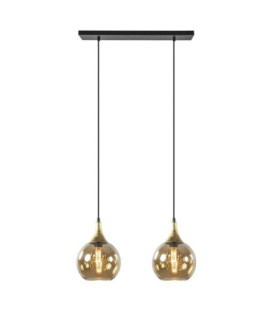 Callisto Bar Pendant Ceiling Light Black Gold Amber Glass Shade 2x E27-1
