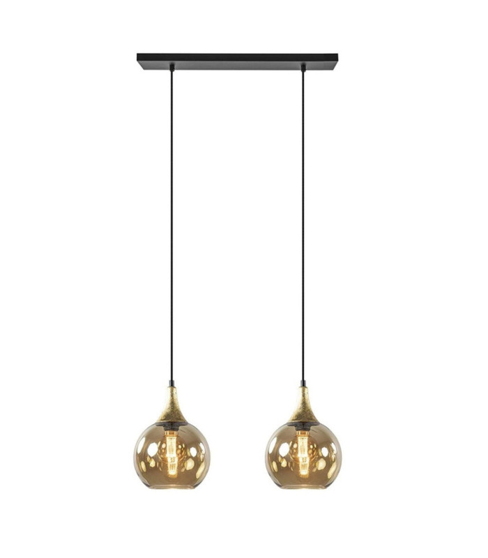 Callisto Bar Pendant Ceiling Light Black Gold Amber Glass Shade 2x E27-1