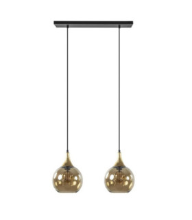 Callisto Bar Pendant Ceiling Light Black Gold Amber Glass Shade 2x E27-2
