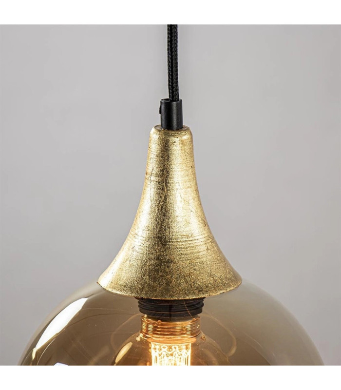 Callisto Bar Pendant Ceiling Light Black Gold Amber Glass Shade 2x E27-3