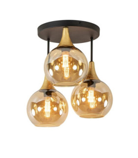 Callisto Shade Cluster Ceiling Light Black Gold Amber Glass Shade 3x E27-1