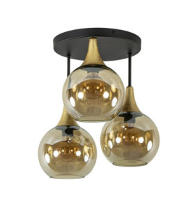 Callisto Shade Cluster Ceiling Light Black Gold Amber Glass Shade 3x E27-2