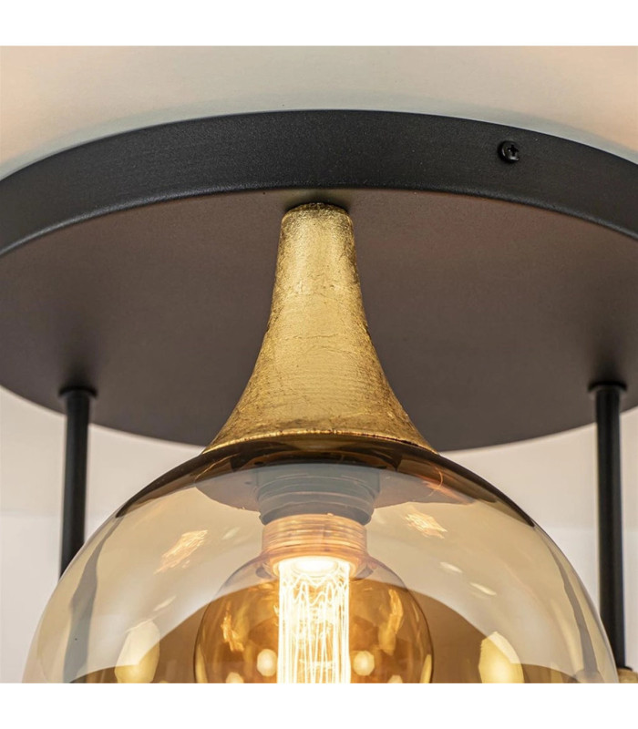 Callisto Shade Cluster Ceiling Light Black Gold Amber Glass Shade 3x E27-4