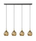 Callisto Bar Pendant Ceiling Light Black Gold Amber Glass Shade 4x E27-1