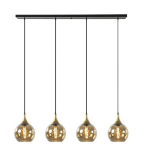 Callisto Bar Pendant Ceiling Light Black Gold Amber Glass Shade 4x E27-1