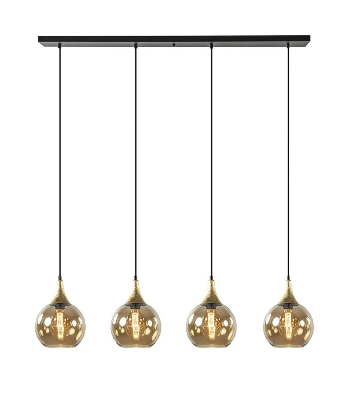 Callisto Bar Pendant Ceiling Light Black Gold Amber Glass Shade 4x E27-1