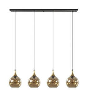 Callisto Bar Pendant Ceiling Light Black Gold Amber Glass Shade 4x E27-2