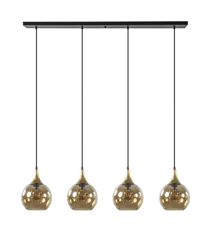Callisto Bar Pendant Ceiling Light Black Gold Amber Glass Shade 4x E27-2
