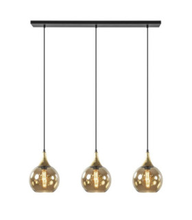 Callisto Bar Pendant Ceiling Light Black Gold Amber Glass Shade 3x E27-1