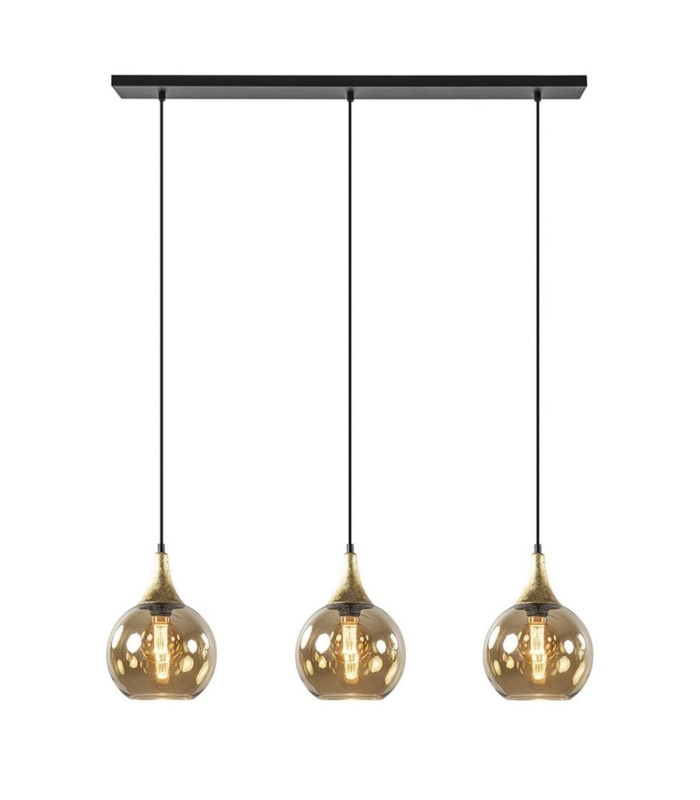 Callisto Bar Pendant Ceiling Light Black Gold Amber Glass Shade 3x E27-1