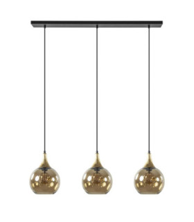 Callisto Bar Pendant Ceiling Light Black Gold Amber Glass Shade 3x E27-2