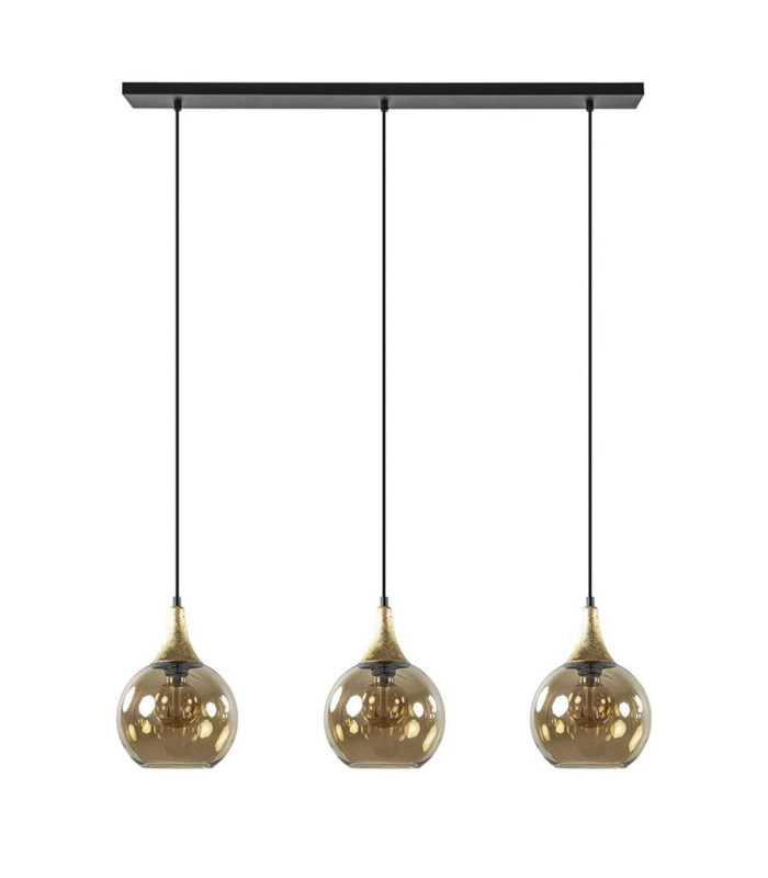 Callisto Bar Pendant Ceiling Light Black Gold Amber Glass Shade 3x E27-2