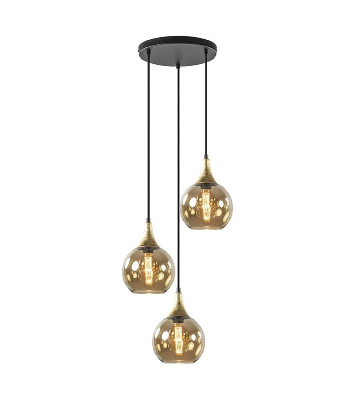 Callisto Cluster Pendant Ceiling Light Black Gold Amber Glass Shade 3x E27-1