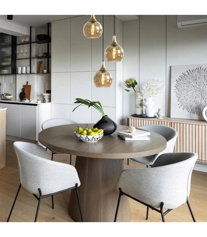 Callisto Cluster Pendant Ceiling Light Black Gold Amber Glass Shade 3x E27-4