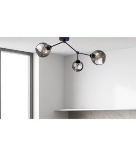 Acro Multi Arm Semi Flush Ceiling Lamp Black Smoky Glass Shade 3x E27-2