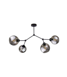 Acro Multi Arm Semi Flush Ceiling Lamp Black Smoky Glass Shade 4x E27-1
