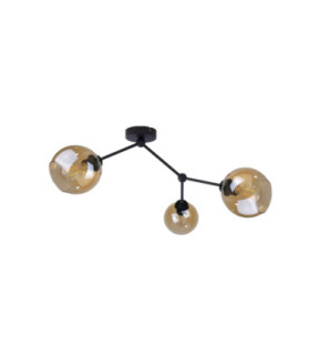 Acro Multi Arm Semi Flush Ceiling Lamp Black Amber Glass Shade 3x E27-1