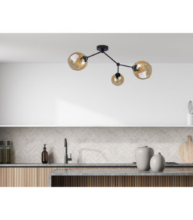 Acro Multi Arm Semi Flush Ceiling Lamp Black Amber Glass Shade 3x E27-2