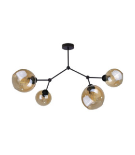 Acro Multi Arm Semi Flush Ceiling Lamp Black Amber Glass Shade 4x E27-1