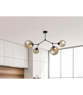 Acro Multi Arm Semi Flush Ceiling Lamp Black Amber Glass Shade 4x E27-2