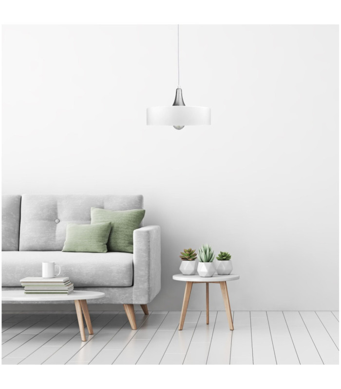 Eos Dome Pendant Ceiling Light White Silver 1x E27-3