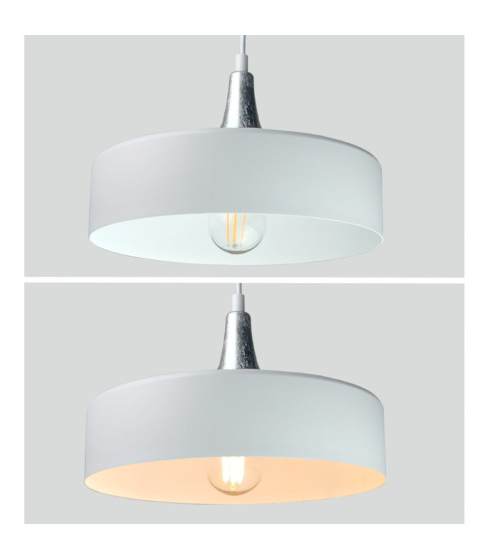 Eos Dome Pendant Ceiling Light White Silver 1x E27-4