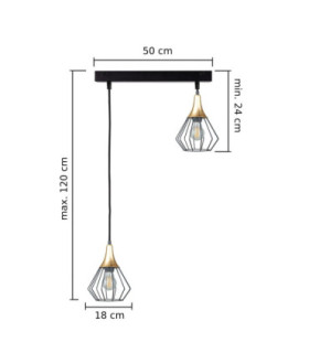 Selene Bar Pendant Ceiling Light Black Gold 2x E27-2