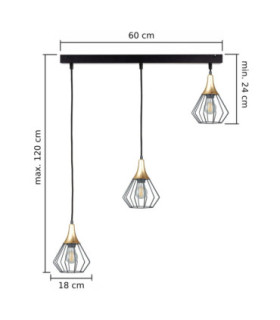 Selene Bar Pendant Ceiling Light Black Gold 3x E27-2