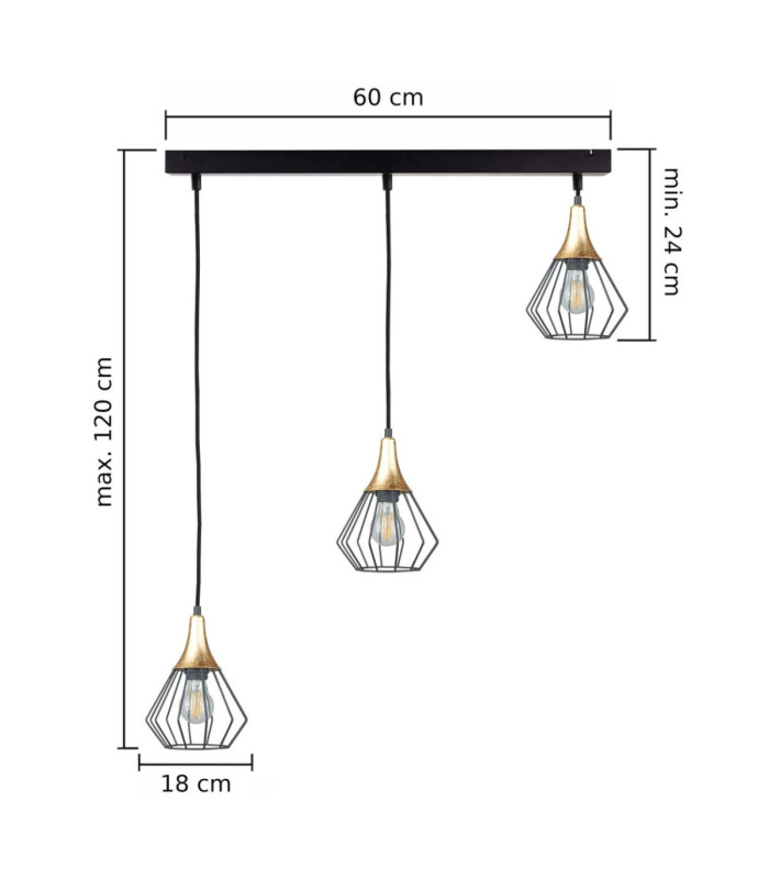 Selene Bar Pendant Ceiling Light Black Gold 3x E27-2