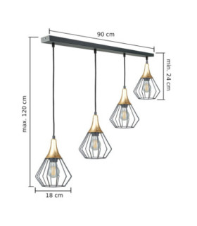 Selene Bar Pendant Ceiling Light Black Gold 4x E27-2