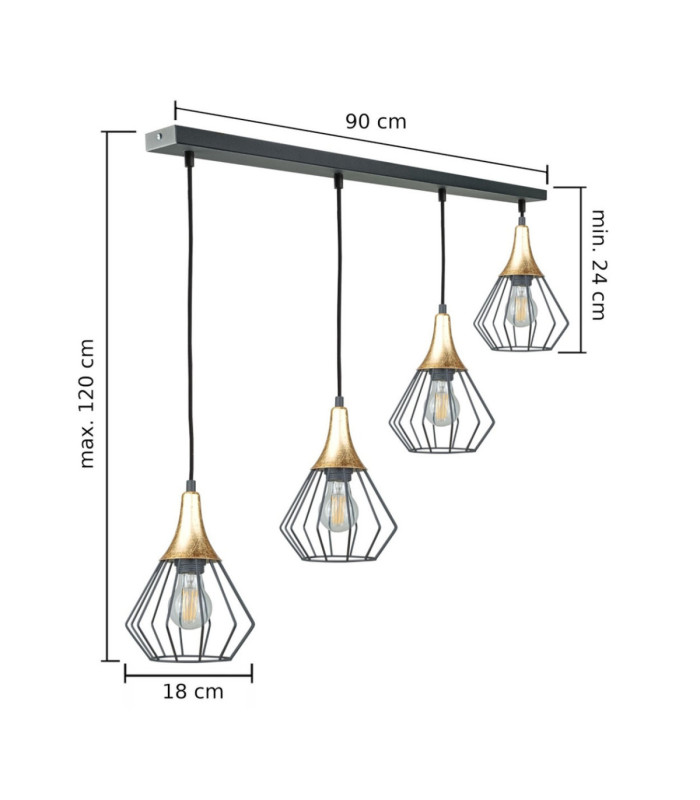 Selene Bar Pendant Ceiling Light Black Gold 4x E27-2