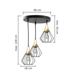 Selene Cluster Pendant Ceiling Light Black Gold 3x E27-2
