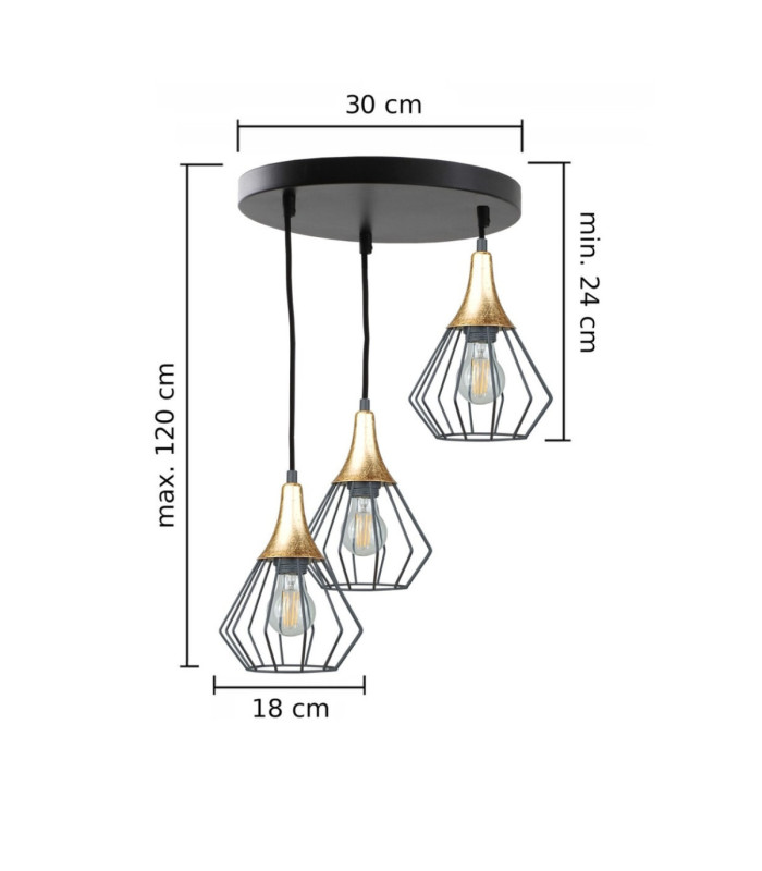 Selene Cluster Pendant Ceiling Light Black Gold 3x E27-2