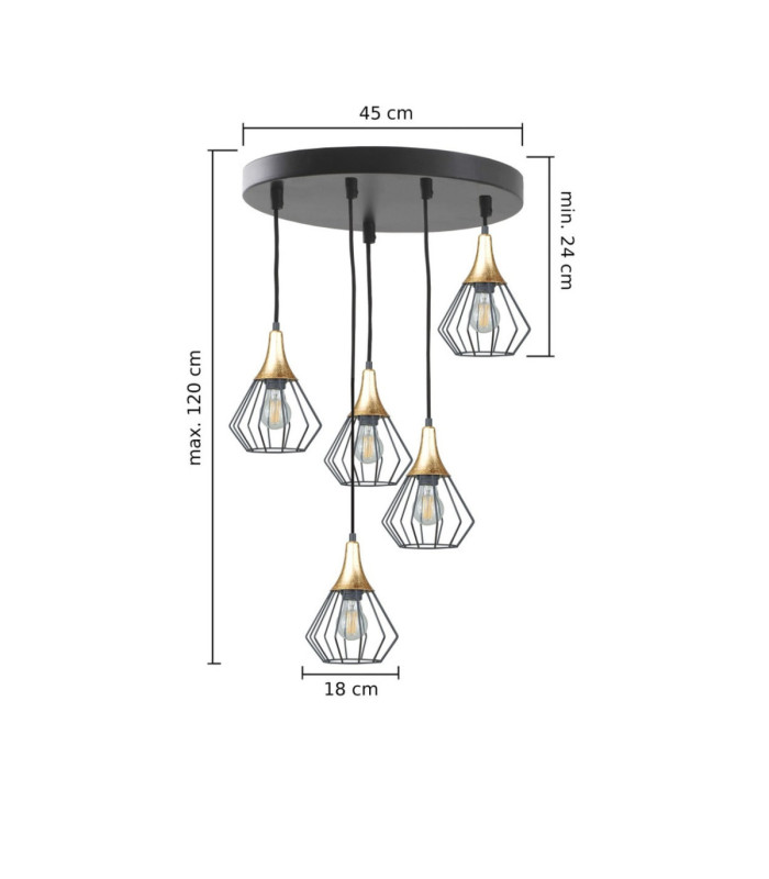 Selene Cluster Pendant Ceiling Light Black Gold 5x E27-2