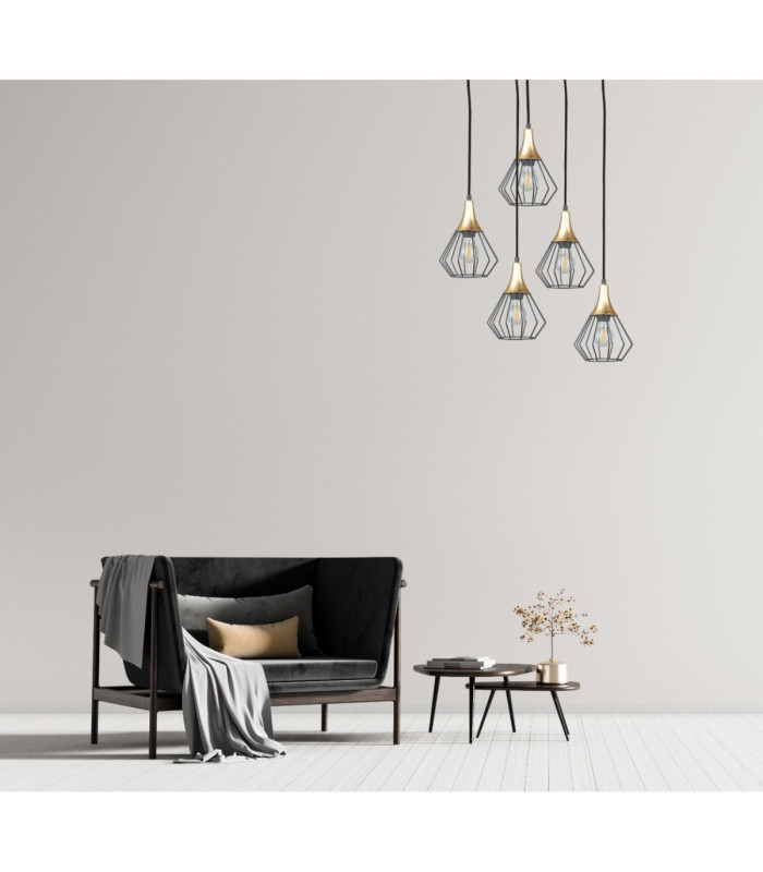 Selene Cluster Pendant Ceiling Light Black Gold 5x E27-3